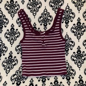 Burgundy & White Ribbed Crop Tank